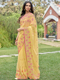 Yellow Georgette silk Saree With Blouse Piece Yellow Georgette silk Saree With Blouse Piece