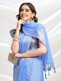 Blue Chiffon Ready To Wear Saree With Blouse Piece Blue Chiffon Ready To Wear Saree With Blouse Piece