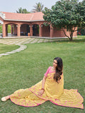 Yellow Georgette silk Saree With Blouse Piece Yellow Georgette silk Saree With Blouse Piece