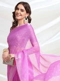 Pink Chiffon Ready To Wear Saree With Blouse Piece Pink Chiffon Ready To Wear Saree With Blouse Piece