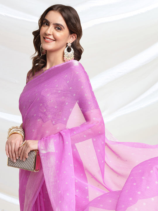 Pink Chiffon Ready To Wear Saree With Blouse Piece Pink Chiffon Ready To Wear Saree With Blouse Piece