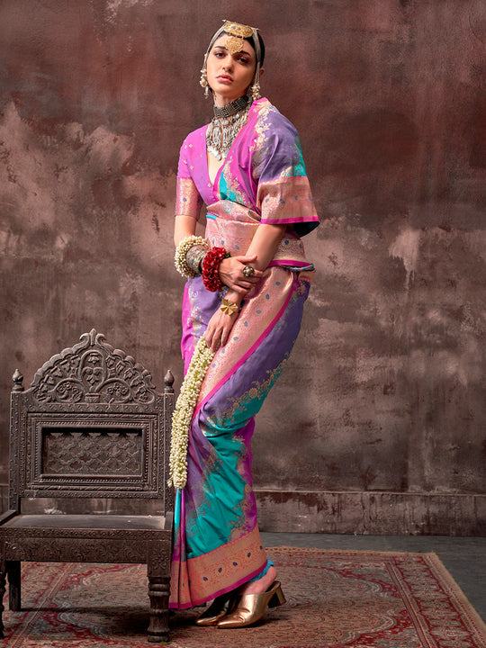 Multi Color Festive Wear Silk Saree With Blouse Piece Multi Color Festive Wear Silk Saree With Blouse Piece