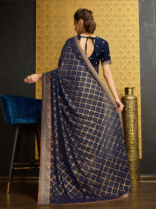 Navy Blue Georgette Daily Wear Saree With Blouse Piece Navy Blue Georgette Daily Wear Saree With Blouse Piece