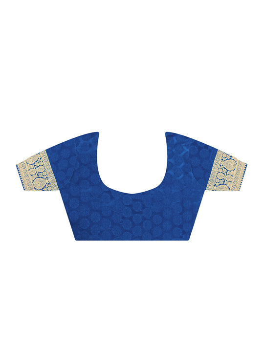 Blue Satin Saree With Blouse Piece Blue Satin Saree With Blouse Piece