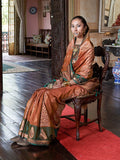 Rust Orange Pure Silk Pochampally Weaving Saree With Blouse Piece Rust Orange Pure Silk Pochampally Weaving Saree With Blouse Piece