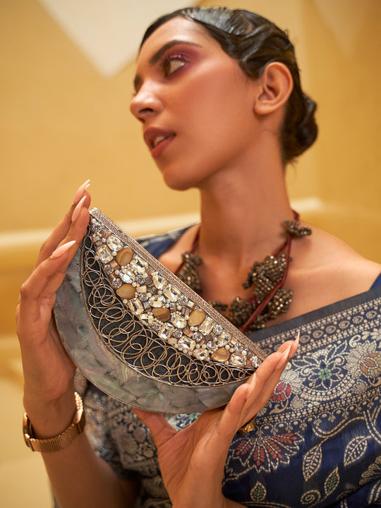 Blue Chikankari Saree With Blouse Piece Blue Chikankari Saree With Blouse Piece