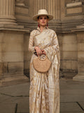 Cream Organza Chickankari Saree With Blouse Piece Cream Organza Chickankari Saree With Blouse Piece