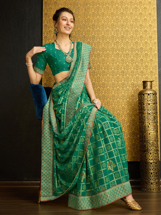 Green Georgette Daily Wear Saree With Blouse Piece Green Georgette Daily Wear Saree With Blouse Piece