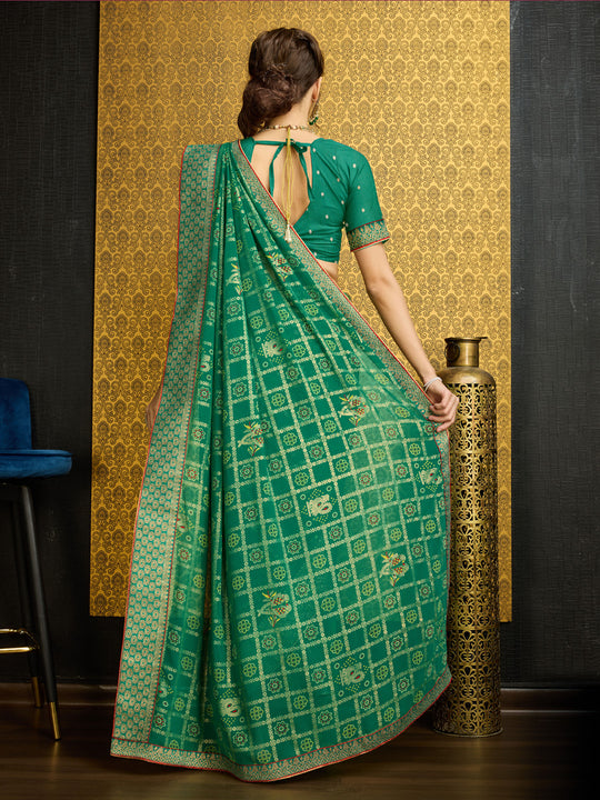 Green Georgette Daily Wear Saree With Blouse Piece Green Georgette Daily Wear Saree With Blouse Piece