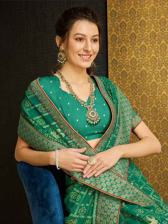 Green Georgette Daily Wear Saree With Blouse Piece Green Georgette Daily Wear Saree With Blouse Piece