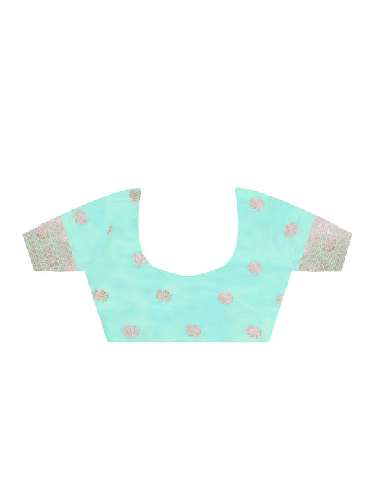 Cyan Art Silk Saree With Blouse Piece Cyan Art Silk Saree With Blouse Piece