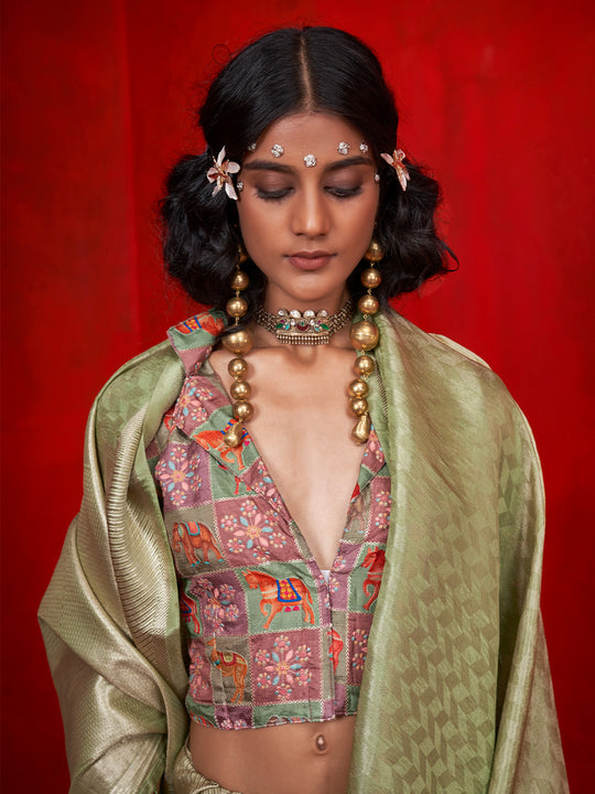 Green Pure Self Zari Tissue Handloom Silk Saree With Blouse Piece Green Pure Self Zari Tissue Handloom Silk Saree With Blouse Piece