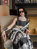 Black & White Printed Satin Saree With Blouse Piece Black & White Printed Satin Saree With Blouse Piece