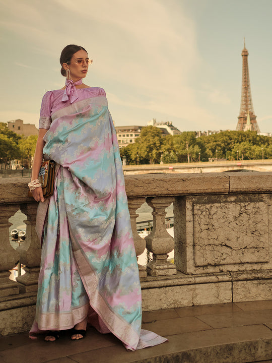 Multicolor Satin Saree With Blouse Piece Multicolor Satin Saree With Blouse Piece
