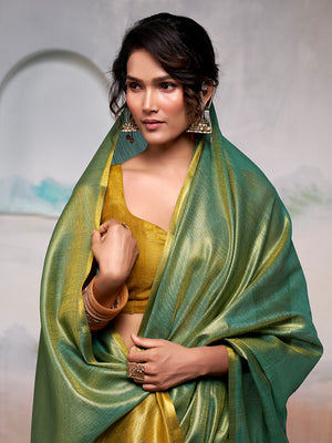Green Pure Handloom Tissue Saree With Blouse Piece