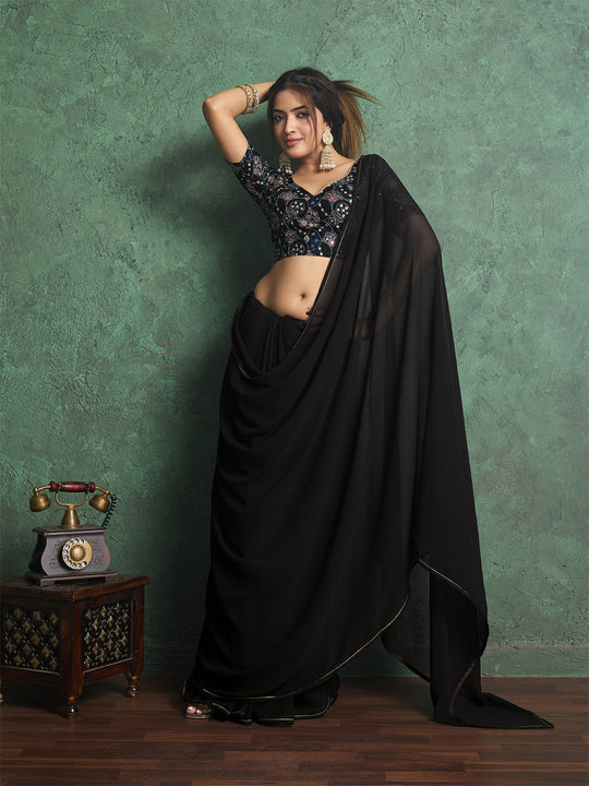 Poly Chiffon Dyed Saree With Heavy Embroidered Blouse Piece Poly Chiffon Dyed Saree With Heavy Embroidered Blouse Piece