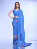 Blue Poly Chiffon Festival Saree With Blouse Piece Blue Poly Chiffon Festival Saree With Blouse Piece