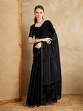 Embellished Mirror Work Organza Saree With Blouse Piece Embellished Mirror Work Organza Saree With Blouse Piece