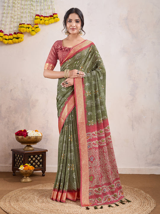 Dark Green Poly Crepe Festive Wear Saree With Blouse Piece Dark Green Poly Crepe Festive Wear Saree With Blouse Piece