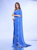 Blue Poly Chiffon Festival Saree With Blouse Piece Blue Poly Chiffon Festival Saree With Blouse Piece
