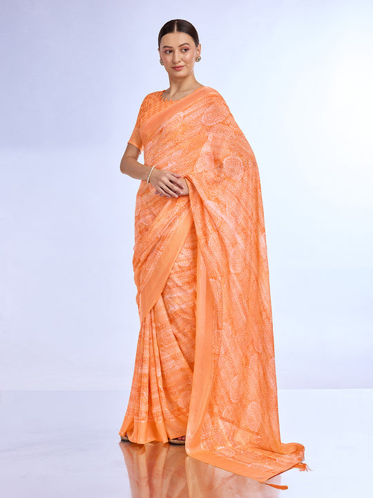 Orange Georgette Saree With Blouse Piece Orange Georgette Saree With Blouse Piece