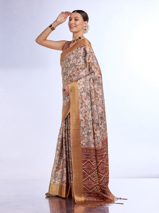 Peach Tissue Saree With Blouse Piece Peach Tissue Saree With Blouse Piece
