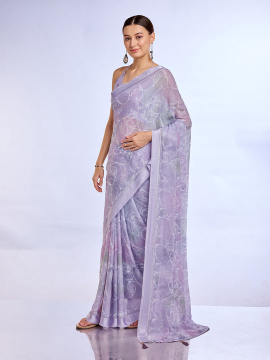 Lavender Georgette Saree With Blouse Piece Lavender Georgette Saree With Blouse Piece