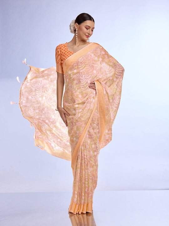 Orange Georgette Saree With Blouse Piece Orange Georgette Saree With Blouse Piece