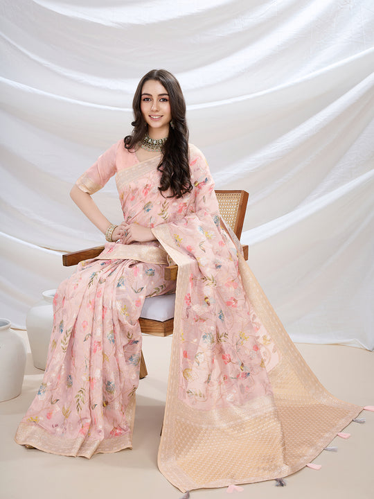 Light Pink Pure Cotton Festive Wear Saree With Blouse Piece Light Pink Pure Cotton Festive Wear Saree With Blouse Piece