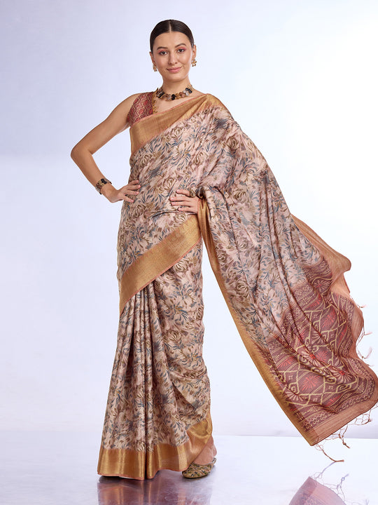 Peach Tissue Saree With Blouse Piece Peach Tissue Saree With Blouse Piece