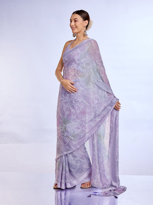 Lavender Georgette Saree With Blouse Piece Lavender Georgette Saree With Blouse Piece