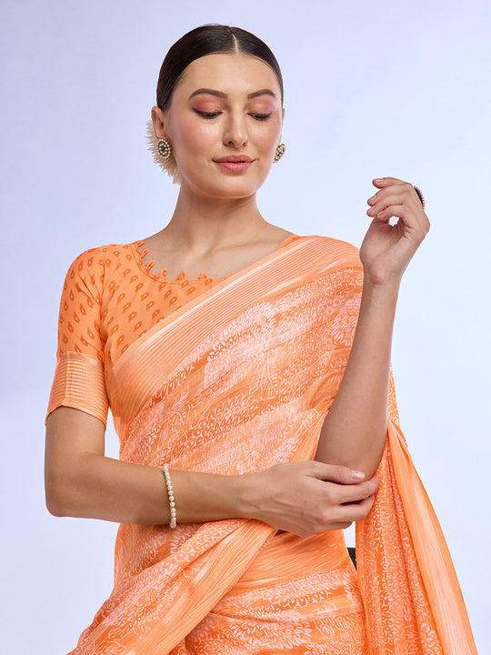 Orange Georgette Saree With Blouse Piece Orange Georgette Saree With Blouse Piece