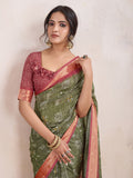 Dark Green Poly Crepe Festive Wear Saree With Blouse Piece Dark Green Poly Crepe Festive Wear Saree With Blouse Piece