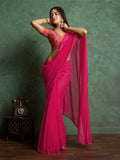 Poly Chiffon Dyed Saree With Heavy Embroidered Blouse Piece Poly Chiffon Dyed Saree With Heavy Embroidered Blouse Piece