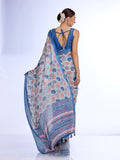 Blue Linen Blend Saree With Blouse Piece Blue Linen Blend Saree With Blouse Piece