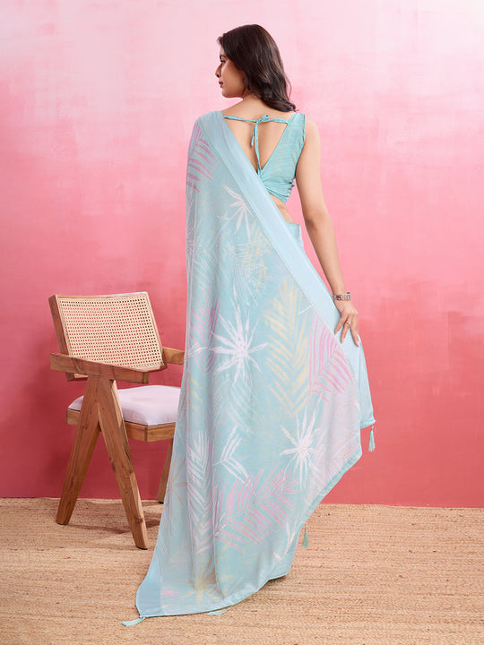 Sky Blue Silk Georgette Festive Wear Saree With Blouse Piece Sky Blue Silk Georgette Festive Wear Saree With Blouse Piece