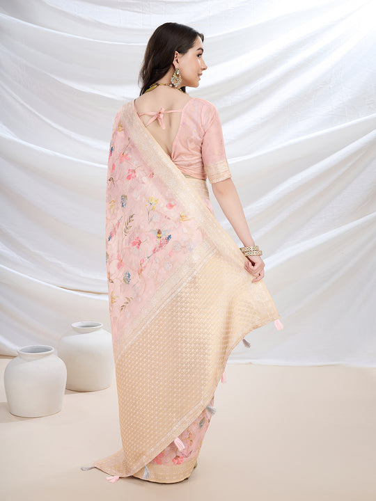 Light Pink Pure Cotton Festive Wear Saree With Blouse Piece Light Pink Pure Cotton Festive Wear Saree With Blouse Piece