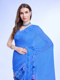 Blue Poly Chiffon Festival Saree With Blouse Piece Blue Poly Chiffon Festival Saree With Blouse Piece