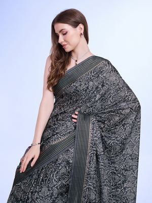 Grey Poly Silk Daily Wear Saree With Blouse Piece