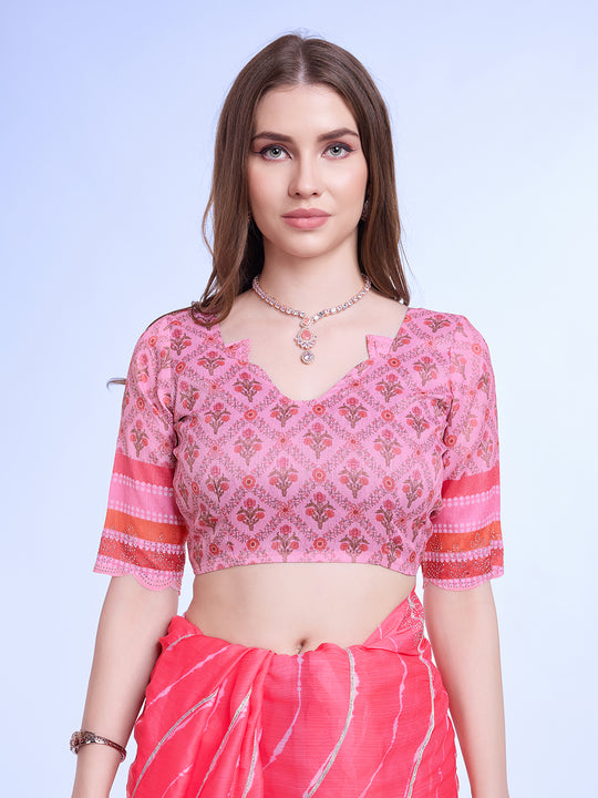 Pink Poly Chiffon Festival Saree With Blouse Piece Pink Poly Chiffon Festival Saree With Blouse Piece