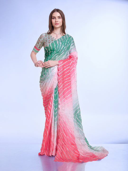 Green Poly Chiffon Festival Saree With Blouse Piece Green Poly Chiffon Festival Saree With Blouse Piece