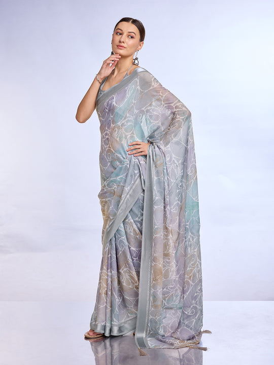 Grey Georgette Saree With Blouse Piece Grey Georgette Saree With Blouse Piece