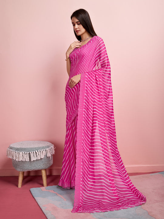 Pink Chiffon Festive Saree With Blouse Piece Pink Chiffon Festive Saree With Blouse Piece