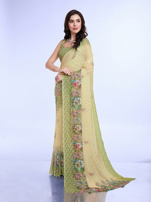 Green Poly Chiffon Festival Saree With Blouse Piece