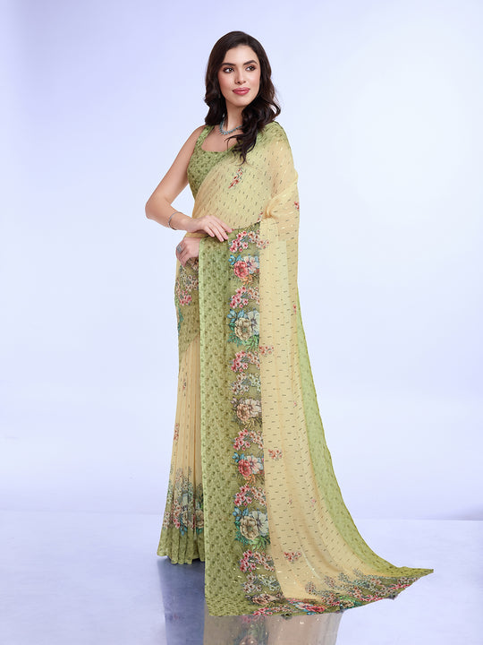 Green Poly Chiffon Festival Saree With Blouse Piece Green Poly Chiffon Festival Saree With Blouse Piece
