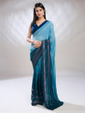 Blue Silk Blend Ready To Wear Saree With Blouse Piece Blue Silk Blend Ready To Wear Saree With Blouse Piece