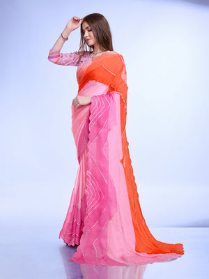 Lavender Poly Chiffon Festival Saree With Blouse Piece