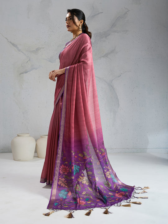 Pure Chiffon Digital Printed Woven Saree With Woven Border And Fancy Tassels Pure Chiffon Digital Printed Woven Saree With Woven Border And Fancy Tassels