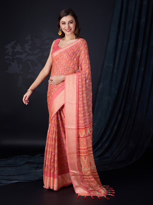 Peach Chiffon Saree With Blouse Piece Peach Chiffon Saree With Blouse Piece