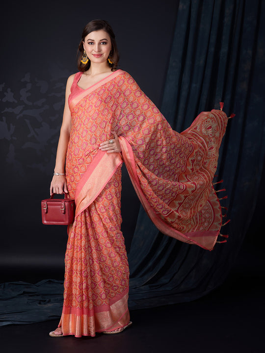 Peach Chiffon Saree With Blouse Piece Peach Chiffon Saree With Blouse Piece